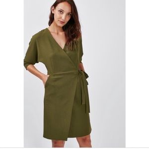 Wrap Dress Side Tie Batwing Sleeves Olive Green by Top Shop